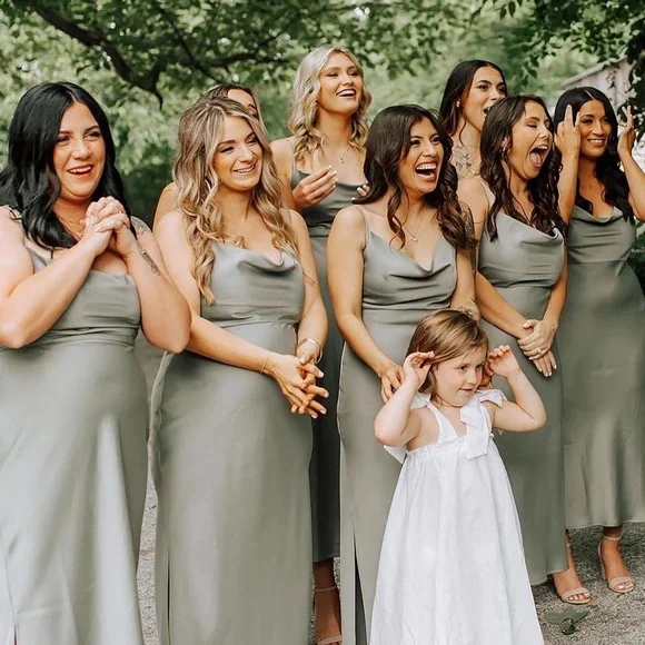 BHLDN Cali Satin Cowl-Neck Midi Slip Dress 💚 - Picture 5 of 6